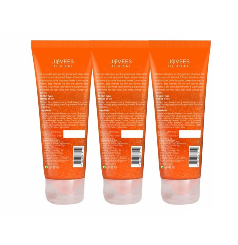 Jovees Herbal Papaya Face Wash For Glowing and Clear Skin with Papaya & Bilberry Ext | Gentle Cleanser For Brightens Skin, Removes Pigmentation & Dark Spots | For All Skin Types - 120ML (pack of 3) - Image 8