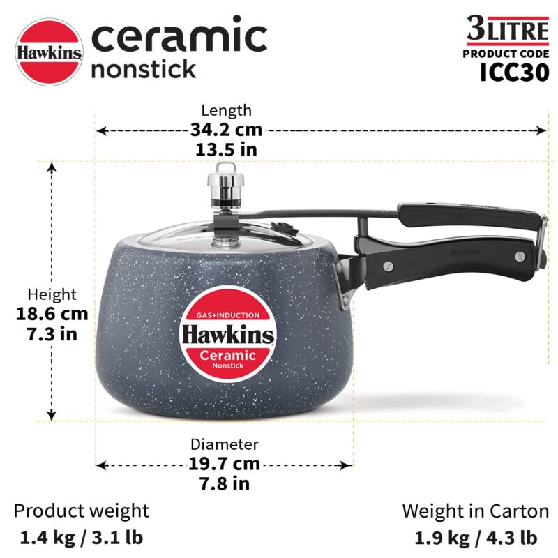 Hawkins 3 Litre Ceramic Nonstick Pressure Cooker, Induction Inner Lid Cooker, Granite Contura shaped Cooker, Best Cooker, Blue (ICC30) - Image 4