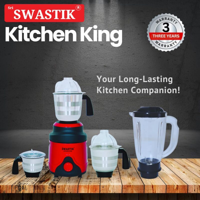 Sri Swastik Kitchen King 1200W Mixer Grinder with 4 Jars | Silent Operation |Heavy-Duty 1200W Copper Motor | Overload Protection - Image 2