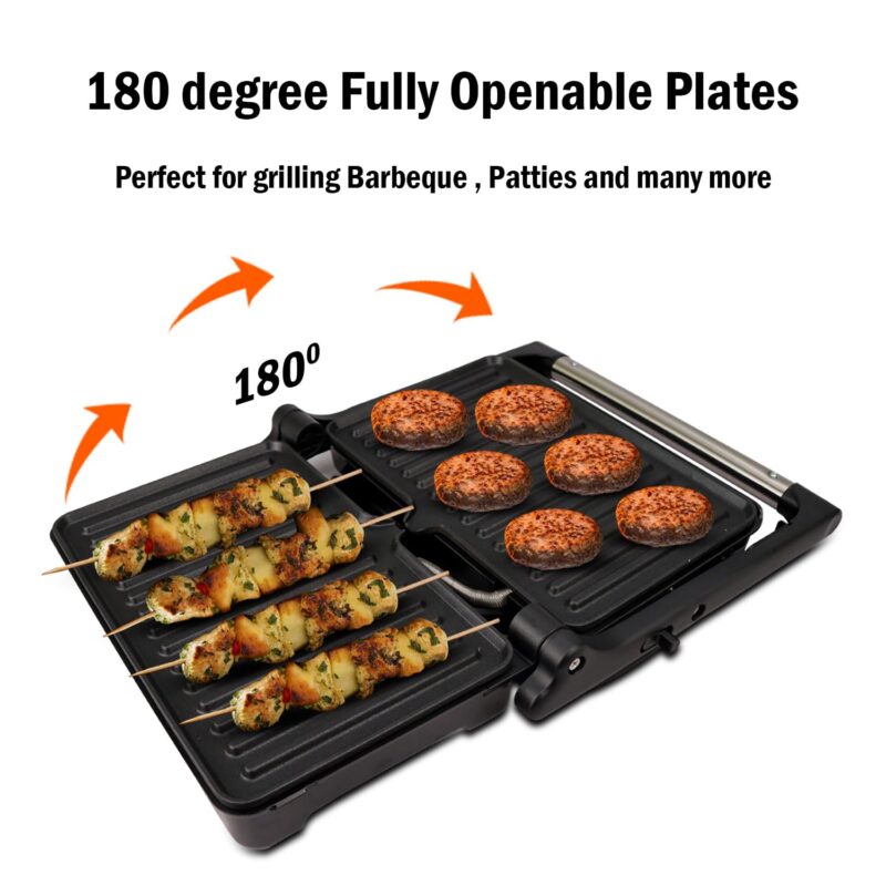 iBELL SM1700G Sandwich Maker with Floating Hinges, 1700Watt, 180 Degree Openable Plates for Grill/Toast, Temperature Control Knob (Black) - Image 5