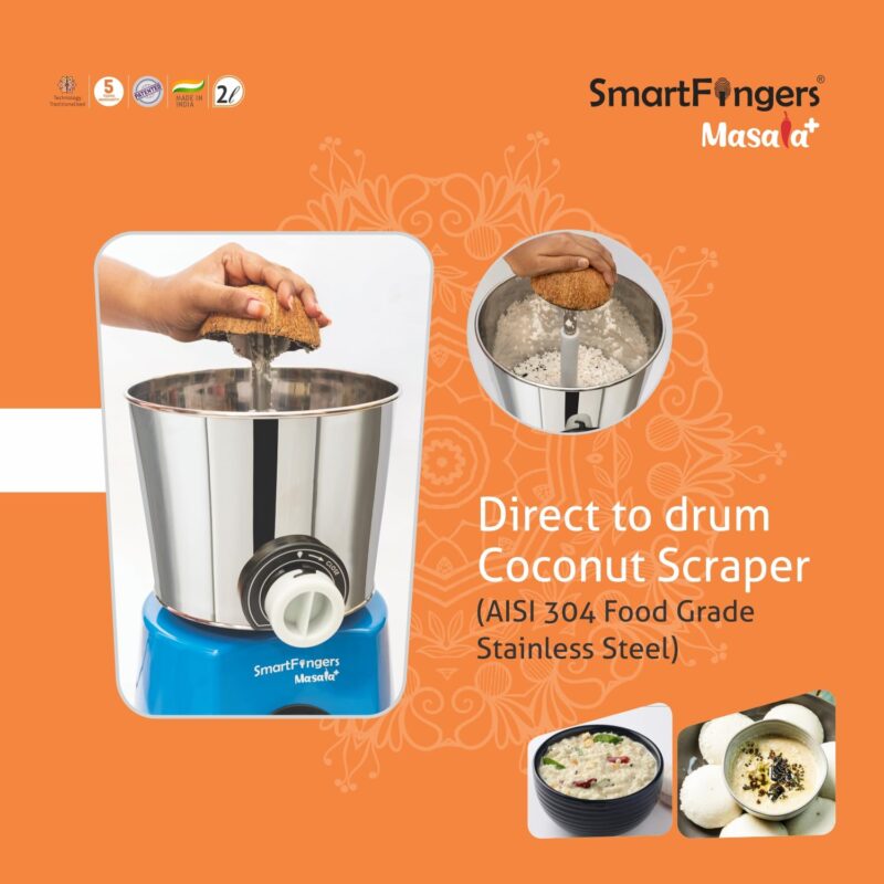 SmartFingers Masala + Table Top Masala Wet Grinder 230V 50hz, 2 Liter, Blue - Image 7