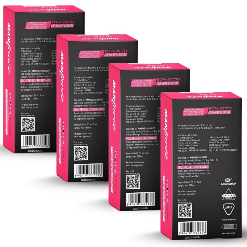 Manforce Extra Dotted Condoms, Litchi Flavoured- 10 Pieces (Pack of 4) - Image 2