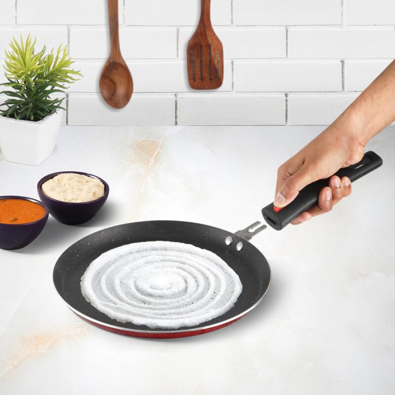 Vinod Popular Aluminium Non Stick Dosa Tawa with Detachable, Removeable Handles - 28 cm / 3 mm Thick/Compact Storage/Toxin Free/Long Lasting/Induction Base - 2 Year Warranty - Image 11