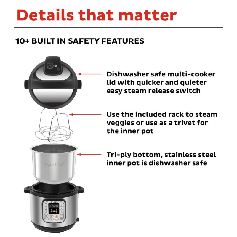 Instant Pot 321 6 Litre, Stainless Steel 7-in-1 Electric Pressure Cooker, Outer Lid, Slow Cooker, Rice Cooker, Steamer, Saute, Yogurt Maker, And Warmer, 6 Litre, Silver - Image 2