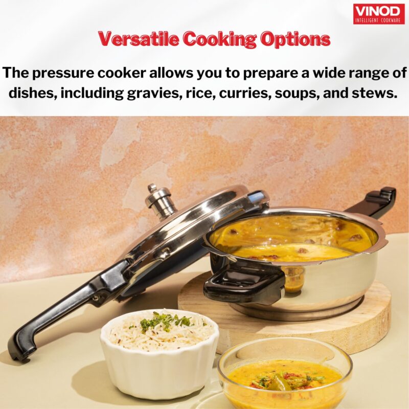 Vinod Stainless Steel Pressure Cooker 2 Litres | Also use as Deep Fry pan | Sandwich Bottom | Induction and Gas Stove Friendly | 2 Years Warranty | ISI and CE certified | Silver - Image 7