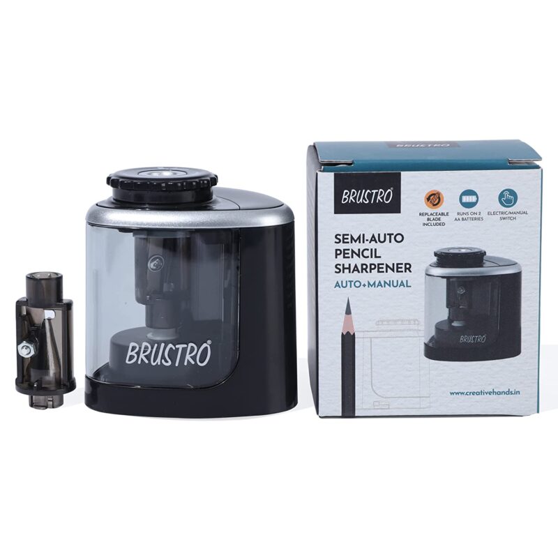 BRUSTRO Semi-Auto Pencil Sharpener | Battery Operated + Manual |Electric Sharpener, Fast Sharping, Automatic, Ideal for Students and Adults, Professional Artists, Auto feed for Home, Office,School use - Image 5