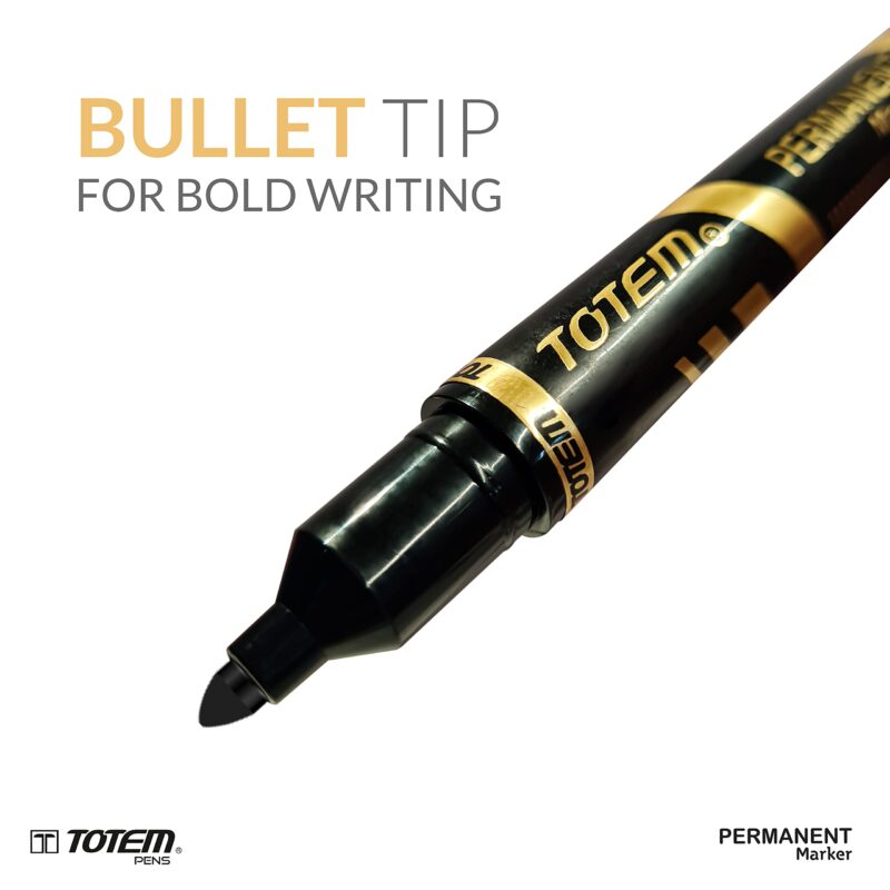 TOTEM Permanent Marker | 10 Black Ink Markers | Bullet Tip for Bold Writing | Suitable for Multiple Surfaces | Stationery Items | Students and Office Uses - Image 2