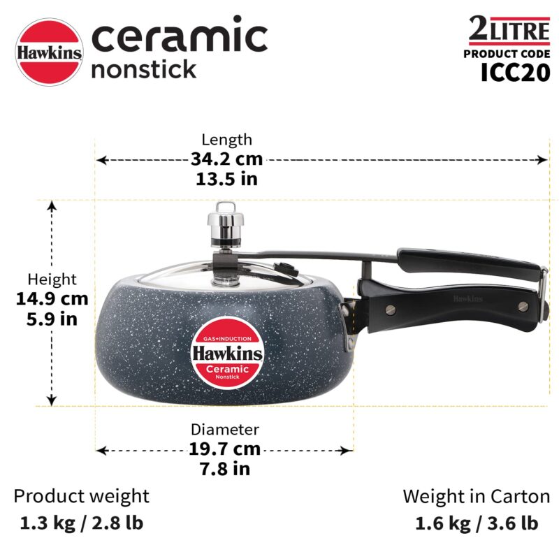 Hawkins 2 Litre Ceramic Nonstick Pressure Cooker, Induction Inner Lid Cooker, Granite Contura shaped Cooker, Best Cooker, Blue (ICC20) - Image 4