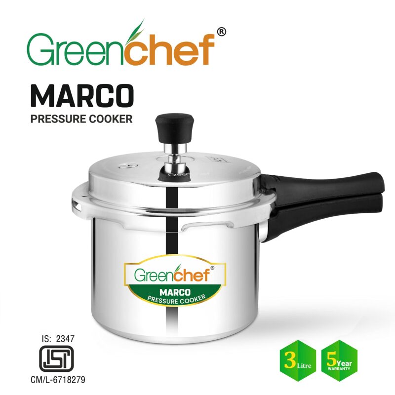 GREENCHEF Marco Aluminium Pressure Cooker Outer Lid 3 Litre capacity, ISI Certified, Silver Colour - Image 4