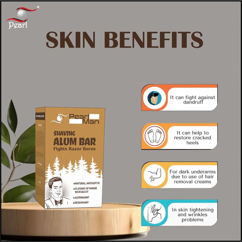 Pearl Shaving Alum Bar (Fitkari) with travel case - 100g Pack of 2 100% Pure Natural Phitkari Stone for water purification, Skin Tightening, Underarm Deodrant| Gentle,Effective & Natural After Shave Lotion alternative| Chemical-Free Shaving Kit Aid, | Val - Image 5