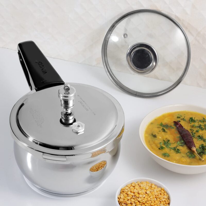 Vinod Splendid Plus Stainless Steel Pressure Cooker Outer Lid 1.5 Litre | SAS Bottom Handi Cooker | Extra Glass Lid | Induction and Gas Base | ISI and CE certified | 2 Years Warranty - Image 6
