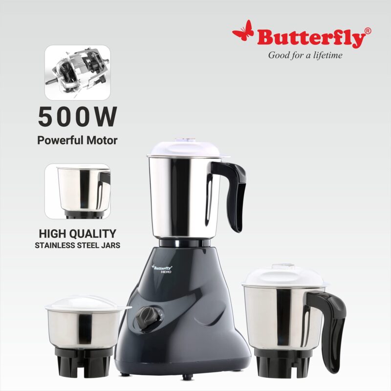 Butterfly Hero 500W Mixer Grinder And Vegetable Chopper, Grey - 500 Watts - Image 5