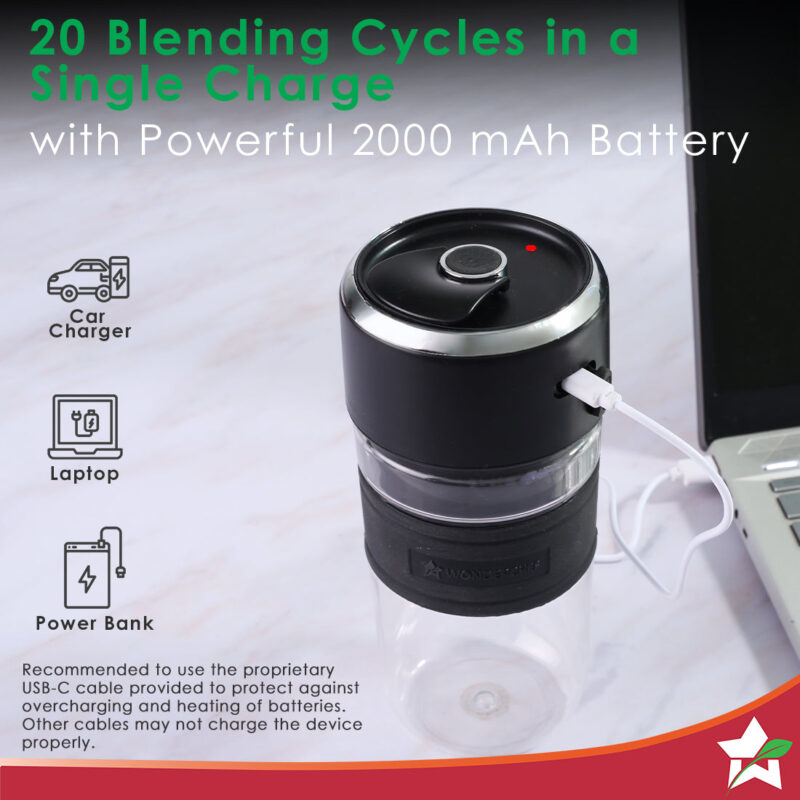 Nutri-cup Zip Portable Blender | 350ml | Blend & Sip with Flip Top Sipper Lid | For Smoothies, Juices, Shakes, Coffee | 2000 mAh Battery | 20 Blending Cycles in One Charge | Type C Charging | Black - Image 6