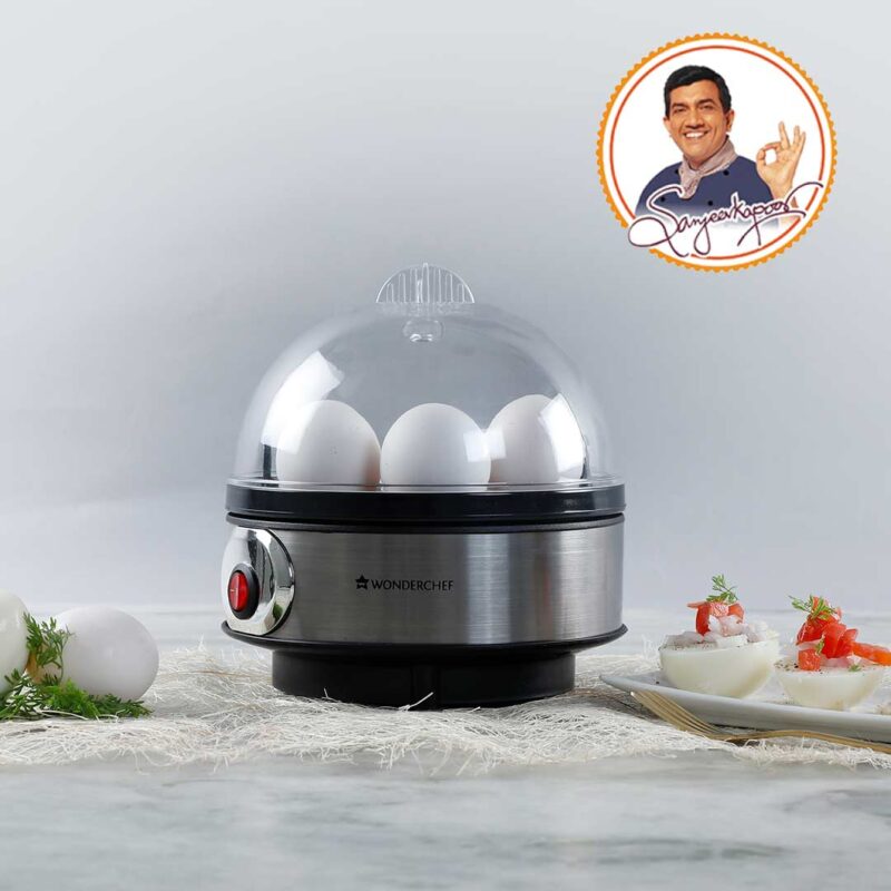 Instant Electric Egg Boiler with 7 Egg Poachers|3 Boiling Modes, Soft, Medium, Hard| Auto Shut Off Technology| Non-stick Egg Rack, Transparent Lid, Stainless Steel Body & Heating Plate, Steamer Rack| Alarm| Easy & Quick Operation| Black| 2 Year Warranty - Image 7