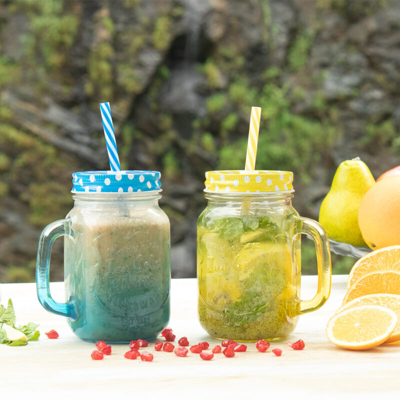 Mason Jar Set 450Ml (Yellow And Blue) - Image 6