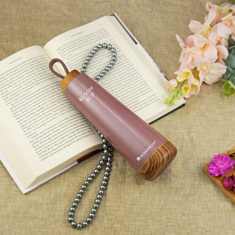 Bloom-Bot, 500ml, Stainless Steel Double wall Water Bottle, Spill & Leak-proof , Wooden Base, Rose Pearl, 2 Years Warranty - Image 7