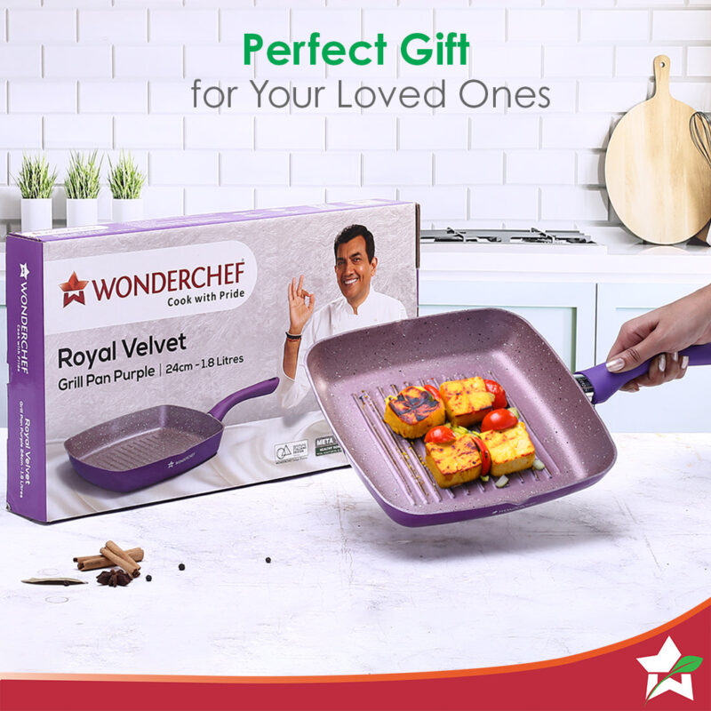 Royal Velvet 24cm Grill Pan | Soft-touch handles |Non – Toxic I Virgin Aluminium| 3 mm thick | 2 year warranty | Purple - Image 6