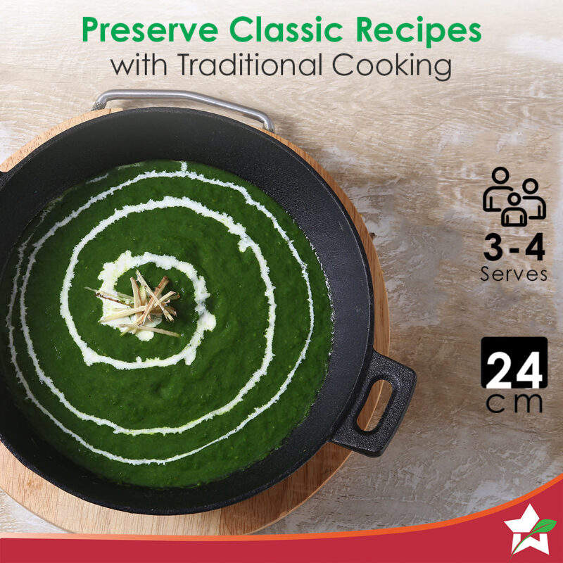 Forza 24 cm Cast-iron Kadhai, Pre-Seasoned Cookware, Induction Friendly, 1.9L, 3.8mm - Image 8