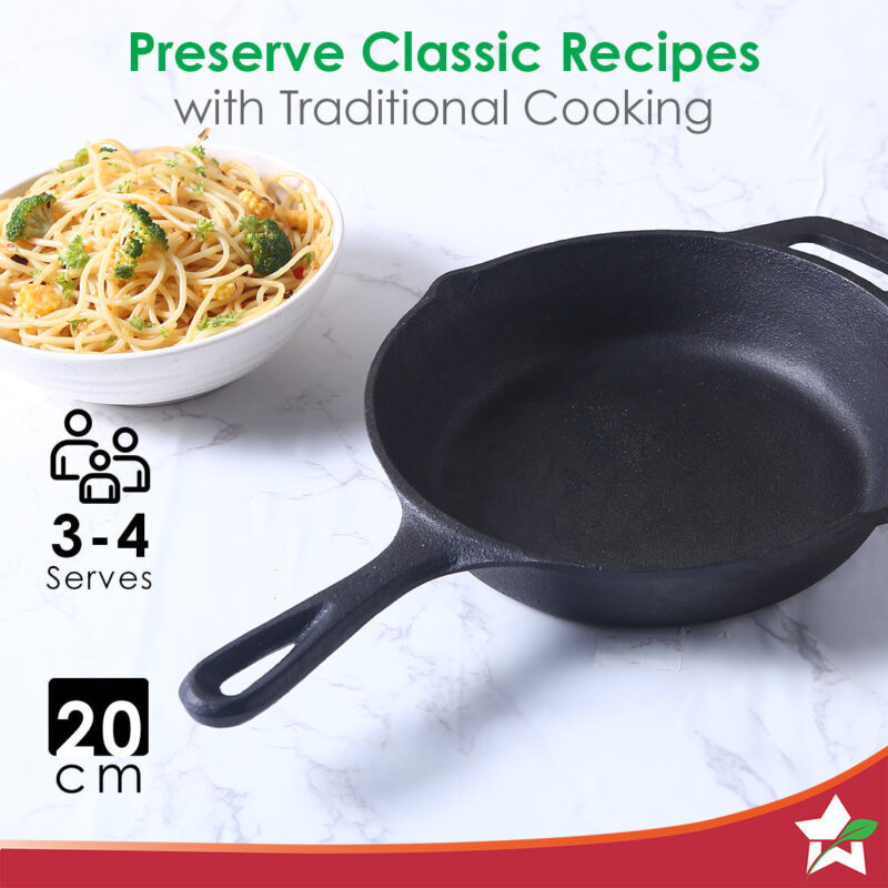 Forza Cast-Iron 20 cm Fry Pan, Pre-Seasoned Cookware, Induction Friendly, 3.8mm - Image 8