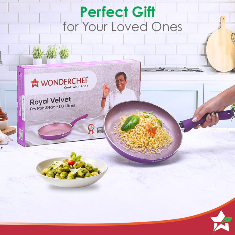 Royal Velvet Non-stick 24cm Fry pan I Induction Ready | Soft-touch handles |Non – Toxic I Virgin Aluminium| 3 mm thick | 1.8 litres | 2 year warranty | Purple - Image 6