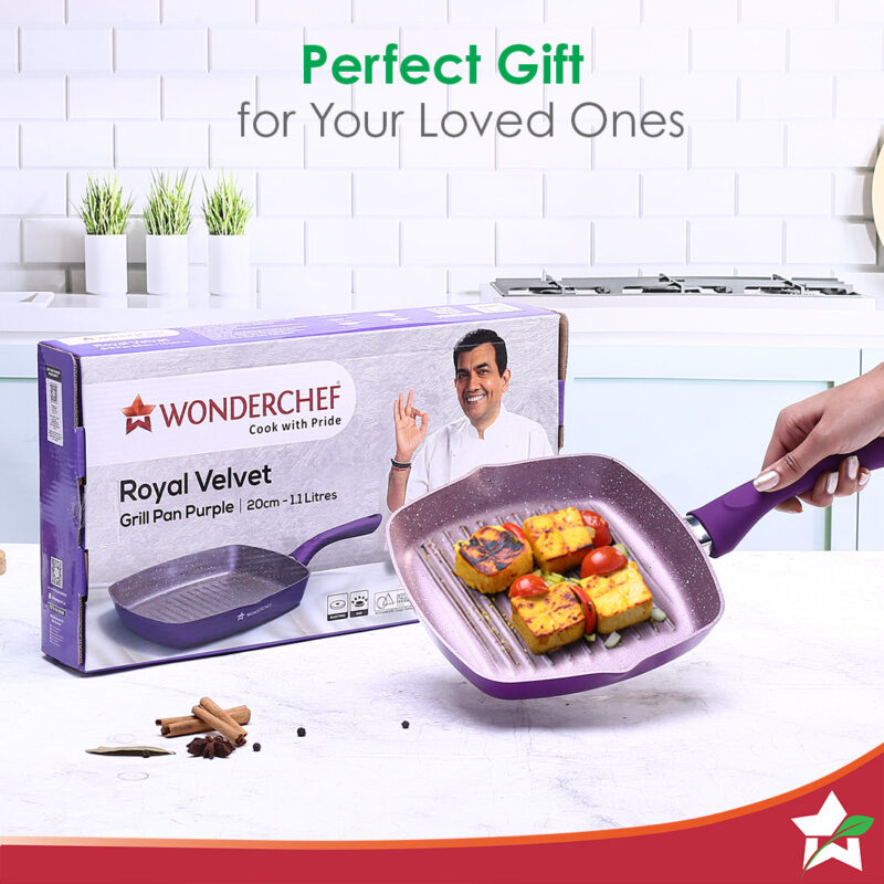 Royal Velvet 20cm Grill Pan | Soft-touch handles |Non – Toxic I Virgin Aluminium| 3 mm thick | 2 year warranty | Purple - Image 6