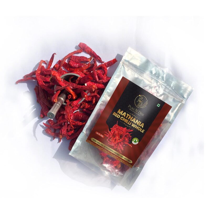 PURE N DESI Original Rajasthani Dried Mathania Whole Chilies Without Stems- Hand Picked/Sun Dried/Organically Produced/Authentic Marwari Taste - 300 Grams, Vegetable Masala - Image 3