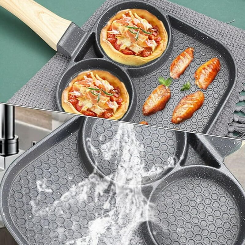 DAYANIDHI Multi Cooking Frying Egg Fry Pan with 3in1 Sction | Compatible with All Stove Types 1.5 L Capacity | Best for Making Omlette/Pancakes/Burger Patty/Bacon/Fish Fry (Aluminium, Non-Stick) - Image 8