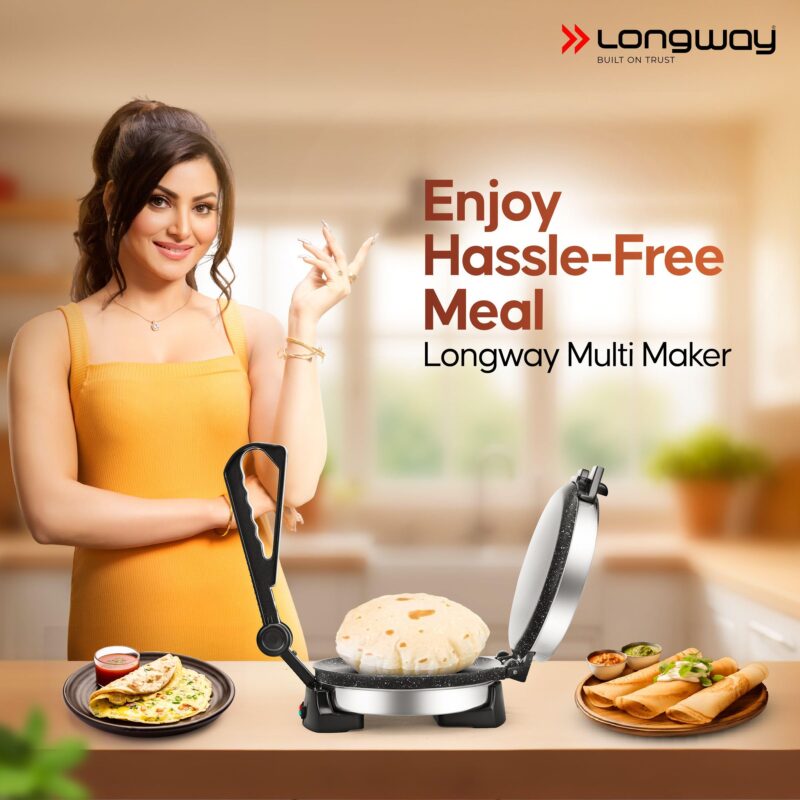 Longway Automatic Electric Roti Maker | Non-Stick Stainless Steel Press for Roti, Chapati & Parathas Multipurpose | 1 Year Warranty (1000 W, Silver) - Image 8