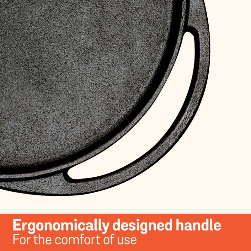 Meyer Pre-Seasoned Cast Iron 2 in 1 Grill and Griddle Pan | Cast Iron Tawa for Dosa | Iron Cookware for Kitchen | Roti Tawa Cast Iron | Cast Iron Grill Pan | Iron Tava Big Size, 30cm, Black - Image 4