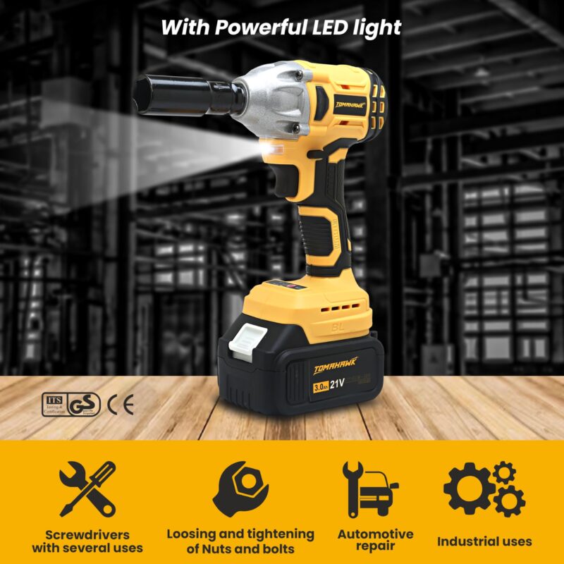 Tomahawk® T8582-2 Brushless Cordless 21V Batteries- 1/2 Inch Drive-3300Ipm- 2300Rpm-300Nm Torque- Led Lights, Fixed Square - Image 6