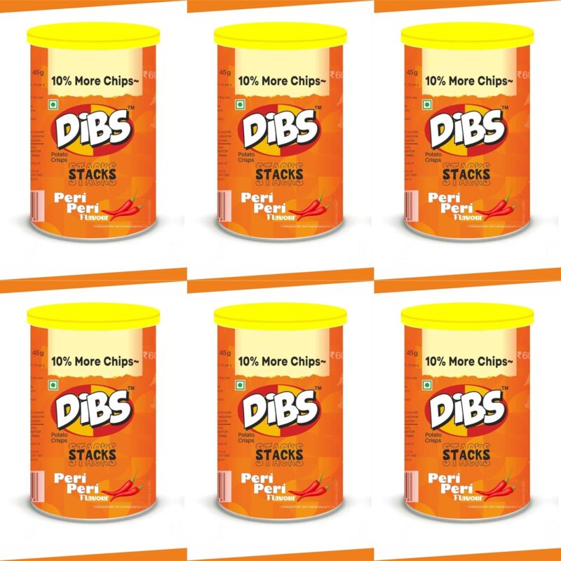 Dibs stacks (Pack of 6, 45 GM Each) Peri Peri Potato Crisps Chips On the Go Adventure, Crunchy Healthy and Tasty Chips, Snacks Chips