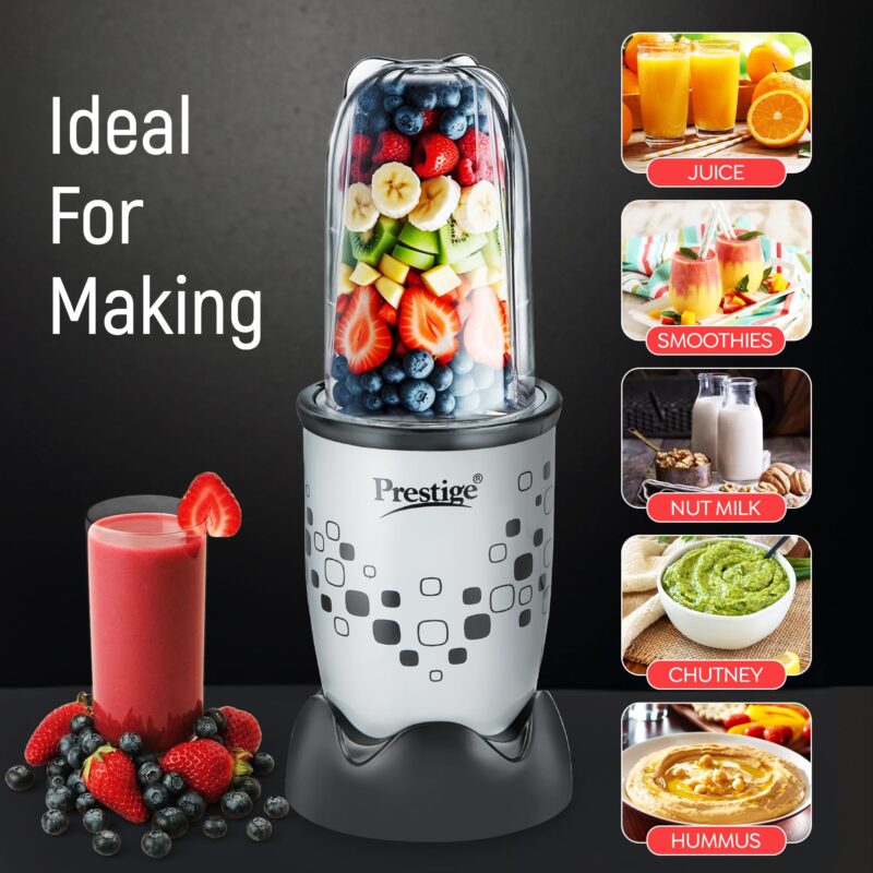Prestige Nutri-Mix 2.0, 350W Mixer Grinder with 2 Multipurpose Jars | Compact Design | Dual Safety Interlock System | Extra Lids for Storage | Black & Grey - Image 5