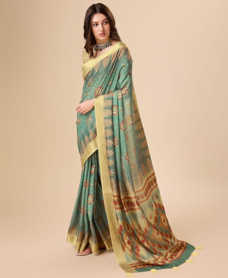 Rekha Maniyar Women's Jacquard Digital Printed Saree With Unstitched Blouse(RUHANI_1002_NS) - Image 6