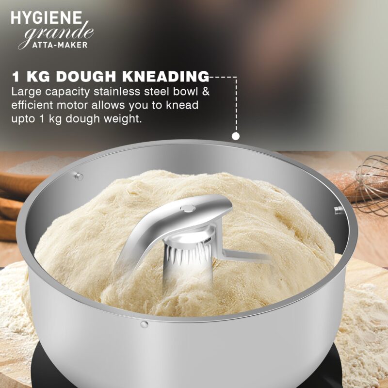 Havells Hygiene Grande Atta Kneader Dough Maker with 5L SS Bowl, Up to 1 KG Dough Maker, 4 Speed, Aluminium Dough Hook, Transparent Anti Splatter Lid with Lock, Hands Free Operation, 2 Yr Warranty - Image 7