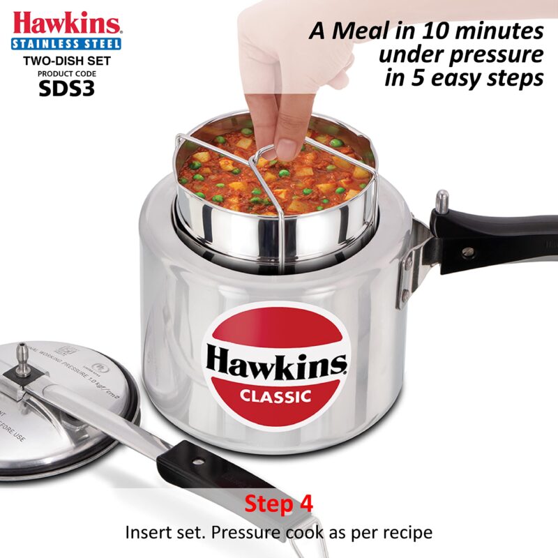 Hawkins Two-Dish Stainless Steel Set, Cooker Separator, Pressure Cooker Pots, Silver (SDS3), 1.275 liters - Image 7