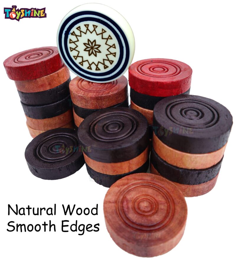Toyshine Carrom Playing Coins and Powder for kids and adult| 24 Wooden Coins | 1 Striker | 1 Urea Powder SSTP,Multicolor - Image 4