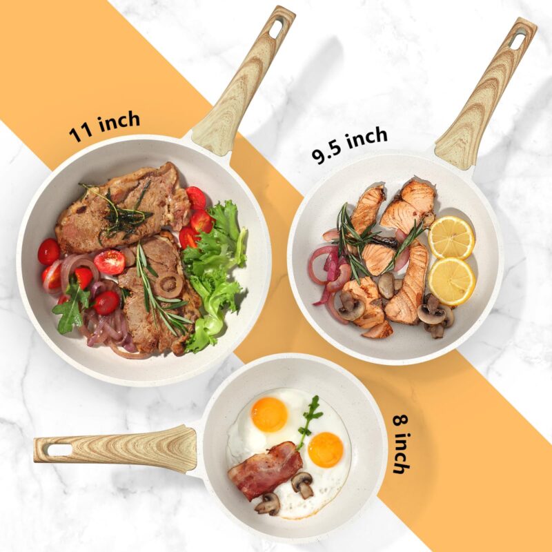 GiPP Nonstick Frying Pan Skillet - 8" White Granite Non Stick Pans, Omelette Pan with Heat-Resistant Handle, Compatible with All Stovetops, PFOA Free - Image 2