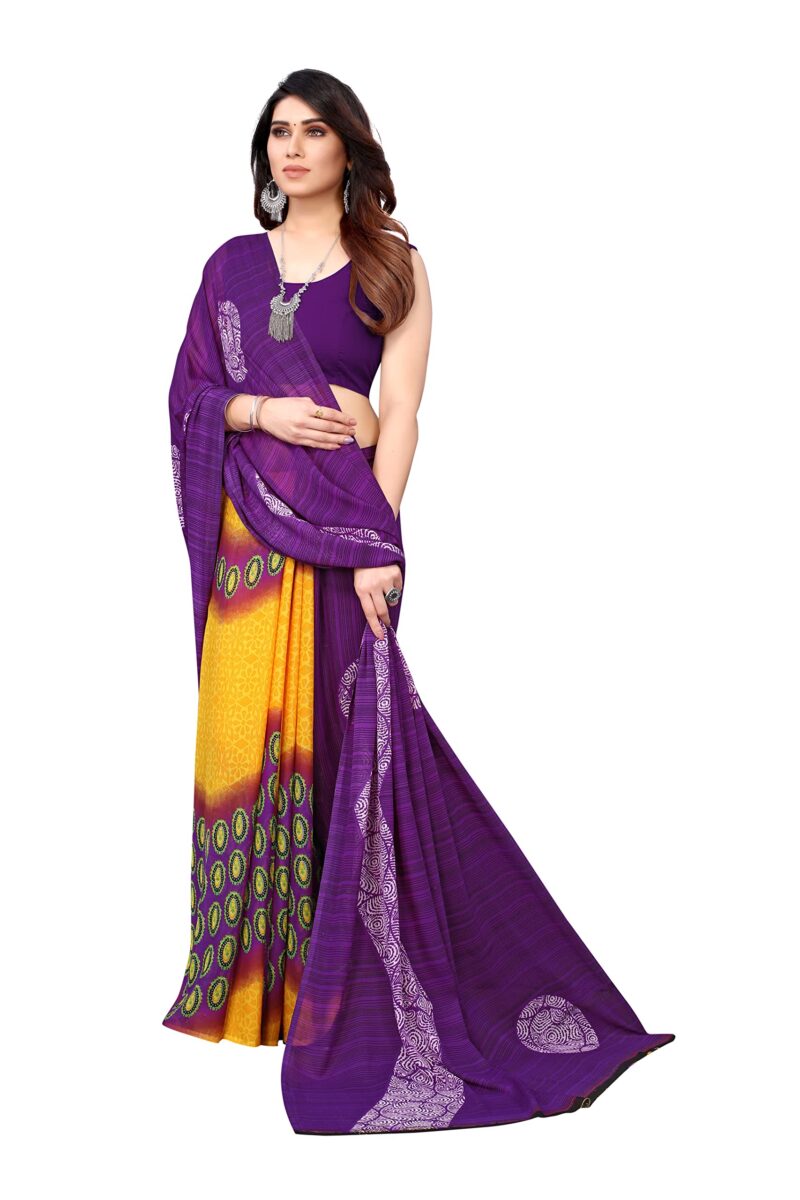 Tarshika Womens Printed Georgette Saree Without Blouse Piece(ROSEMARRY PURPLE_Free Size) - Image 3