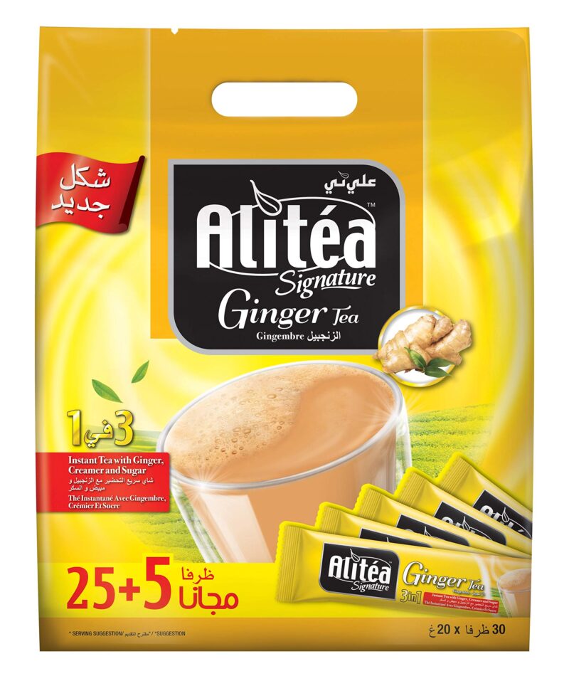 Alitea Signature Ginger Premix Instant Tea 3 in 1, (30 Sachets x 20gms)- 600gms - Image 4