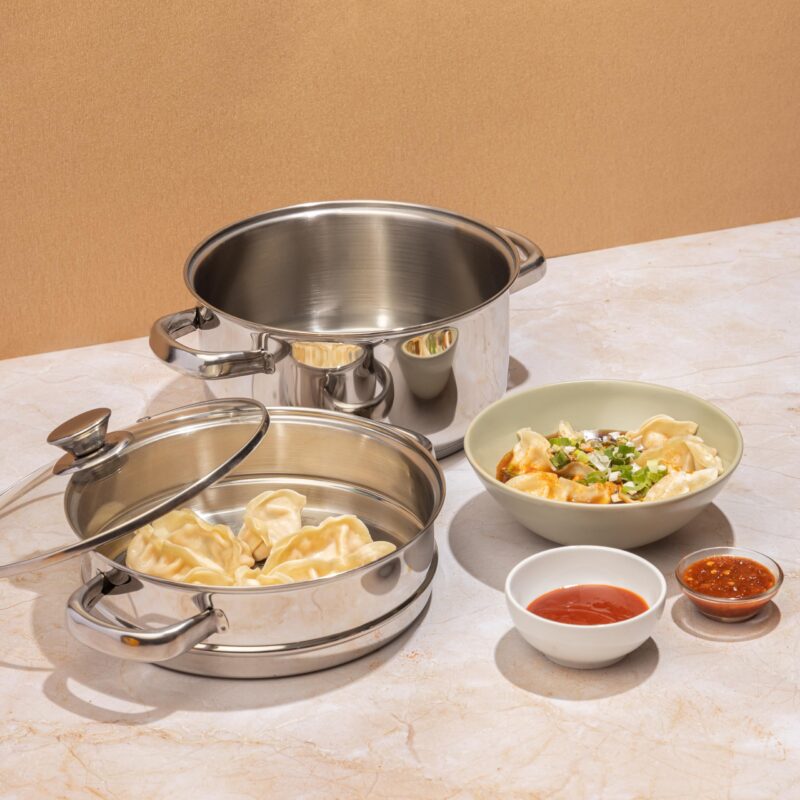 Vinod Stainless Steel Steamer 2 Tier with Glass Lid 18 cm | 2.5 mm Thick Base | Multi Purpose Momos, Modak Maker Steamer | Induction and Gas Base | 2 Year Warranty - Silver - Image 8