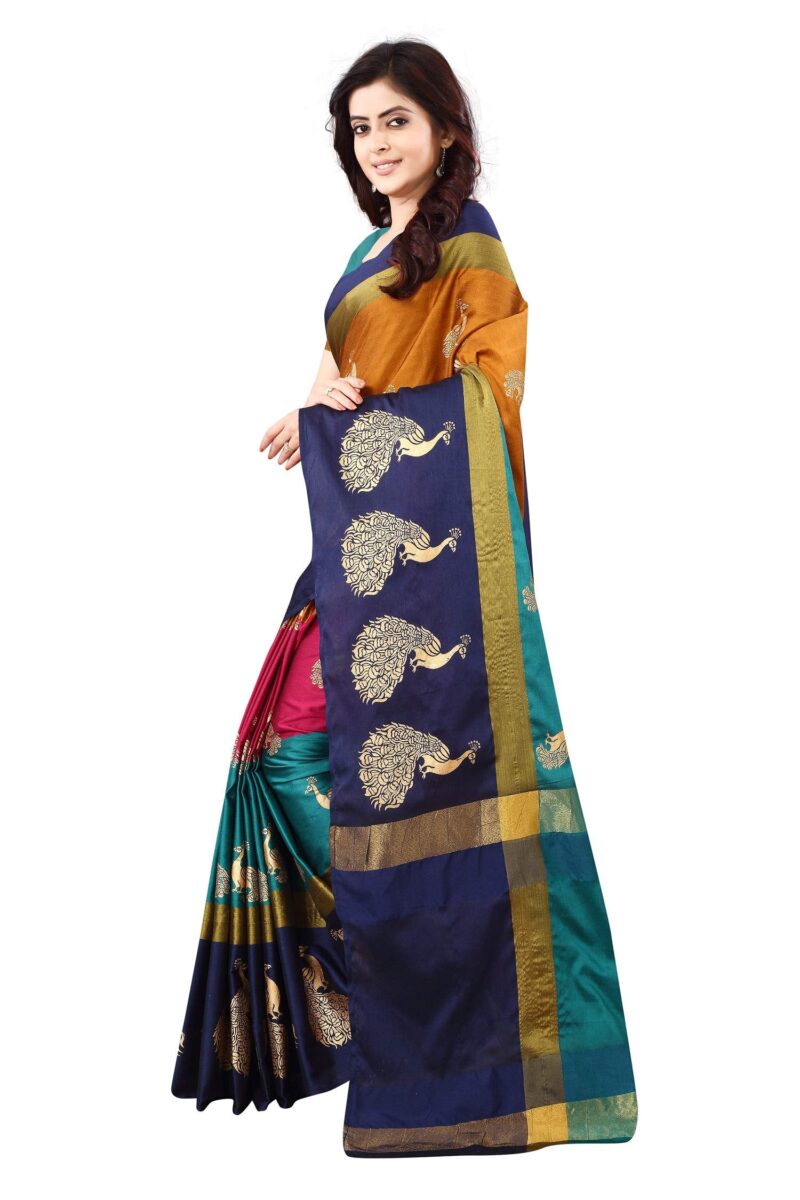 OM SAI LATEST CREATION Women's Z-card Cotton silk Foil Printing Lining Saree for Women Half Sarees Under 349 2020 Beautiful for Women Saree With Blouse Piece(Free Size) (Multi-Coloured) - Image 3