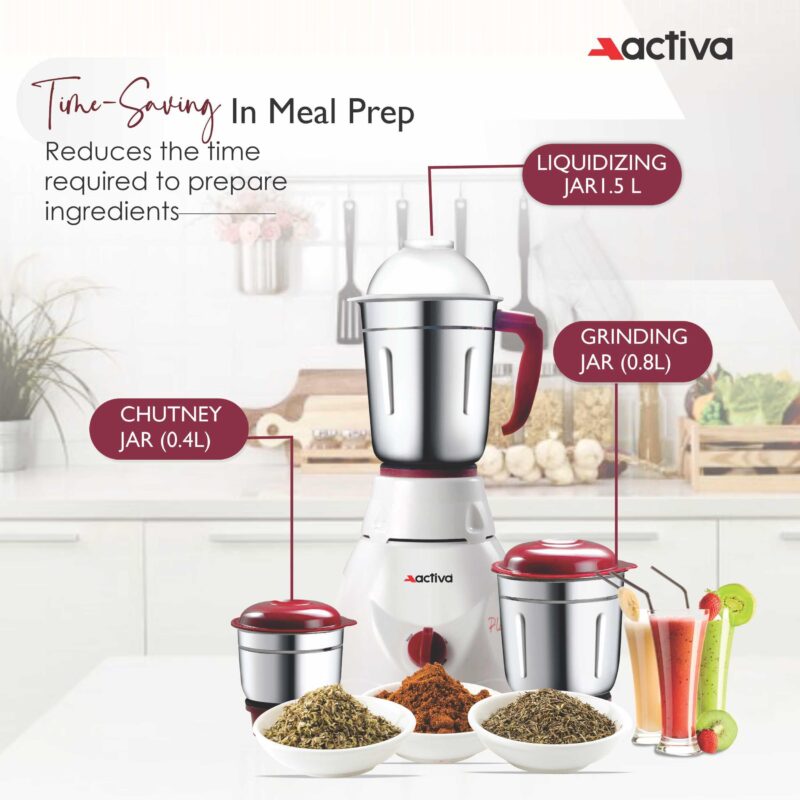 Activa Pluto Combo 500 Watt 3 Jar Mixer Grinder With Electric Dry Iron Come With 2 Year Warranty - Multicolor - Image 2