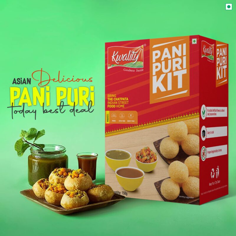 Kwality Pani Puri kit 43 pcs with 2 Different Flavours Sweet and Spicy Pani Powder 150g [Pack 2] - Image 3
