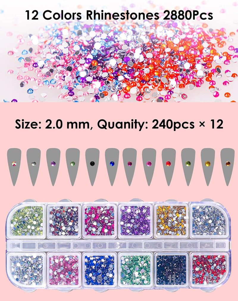 Sichumaria 12 Colors Rhinestones Gems AB Nail Art Rhinestones Decorations for DIY Nail Art Crafts Nail Gems Stones Crystals with Rhinestone, 1 pcs Rhinestone Picker Dotting Pen and 1Tweezer(1 Set ) - Image 3