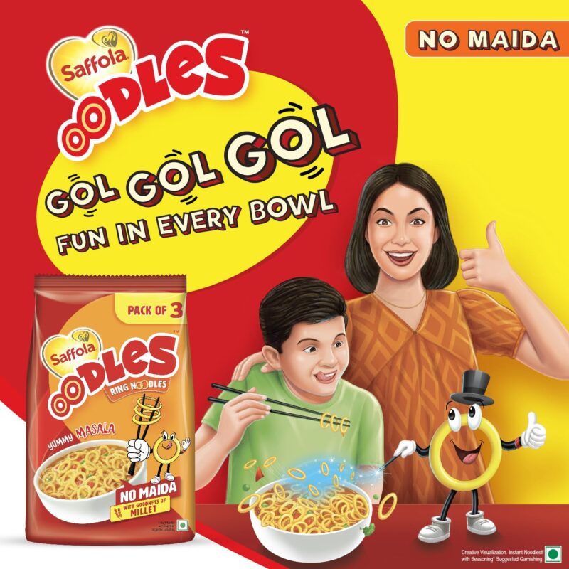 Saffola Oodles Yummy Masala Pack of 14 (14x53g) 742gm, Instant Noodles, Ring Noodles, No Maida, Goodness of Millet & Oats - Image 6