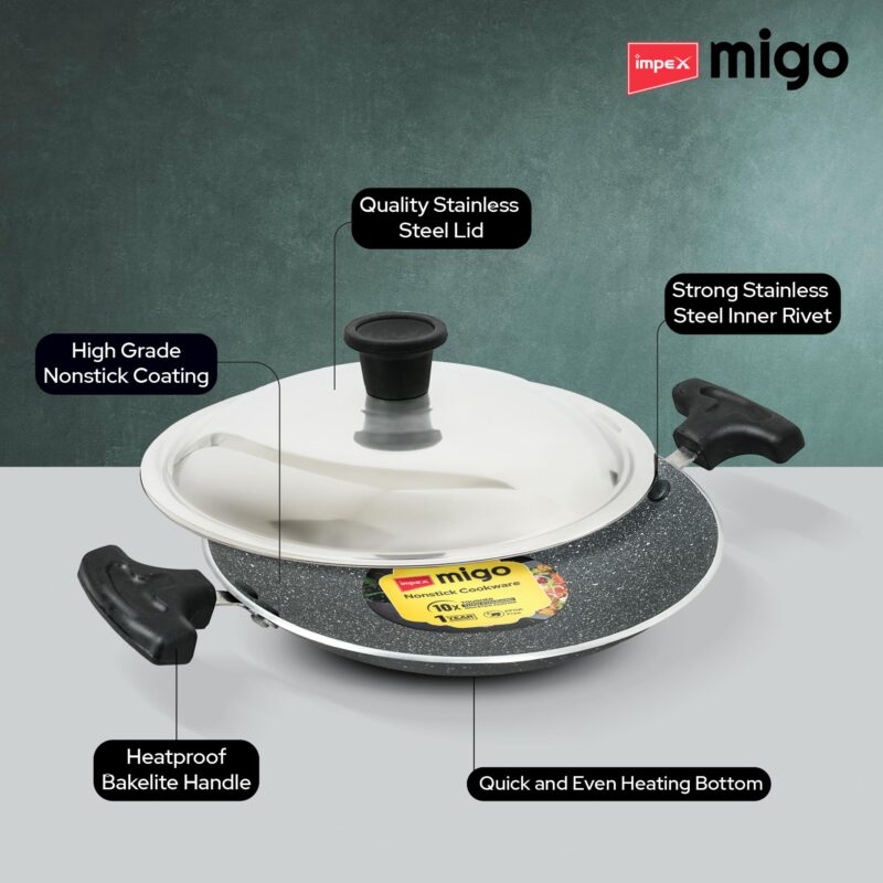 Impex Nonstick Granite Appachatty with Lid | Aluminium Non Stick Appam Pan with Stainless Steel Lid | Aluminium Appam Pan 200 mm | 1 Year Warranty - Image 9