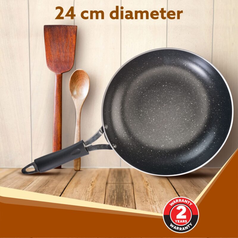 AGARO Elegant Non Stick Frying Pan, 2.25L Capacity, 24 cm Diameter, Induction and Gas Oven Friendly, Riveted Cool Touch Handle, Granite Finish, PFOA Free, 4mm Thick, Cooking, Frying, cookware, Black - Image 6