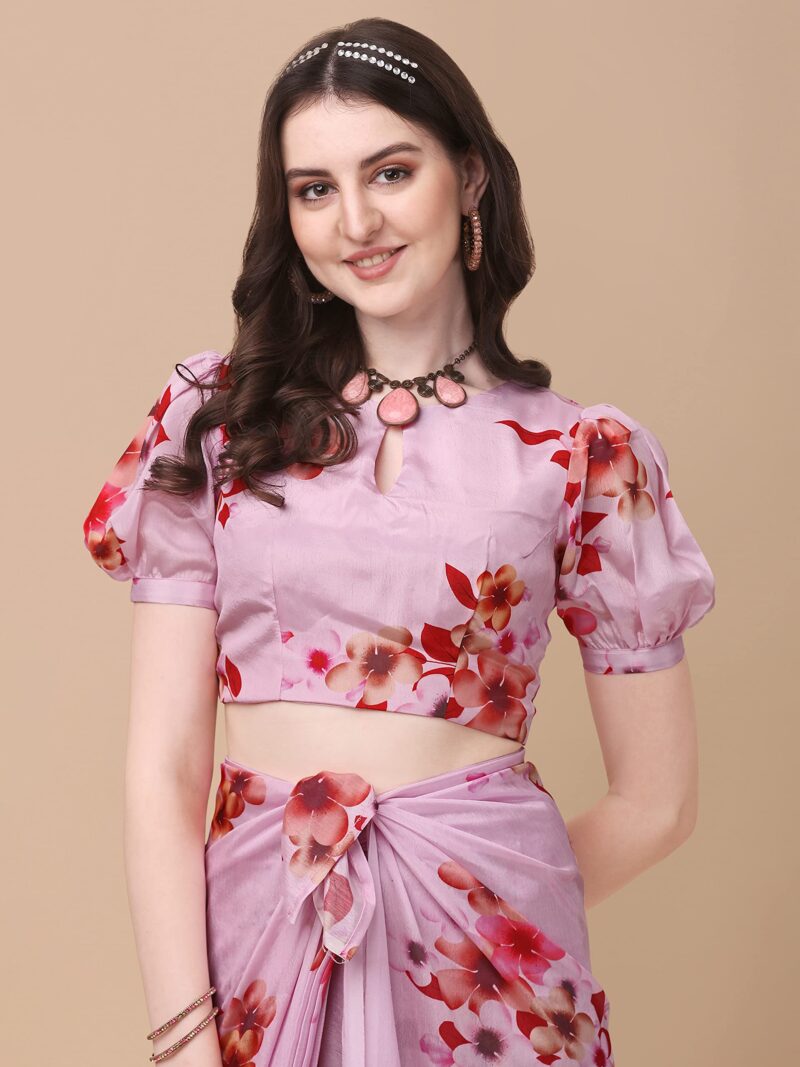 Sidhidata Women's Chifon Georgette Printed Ready To Wear Draped Saree With Unstitched Blouse Piece (Mogra Pink_Pink_Free Size) - Image 2