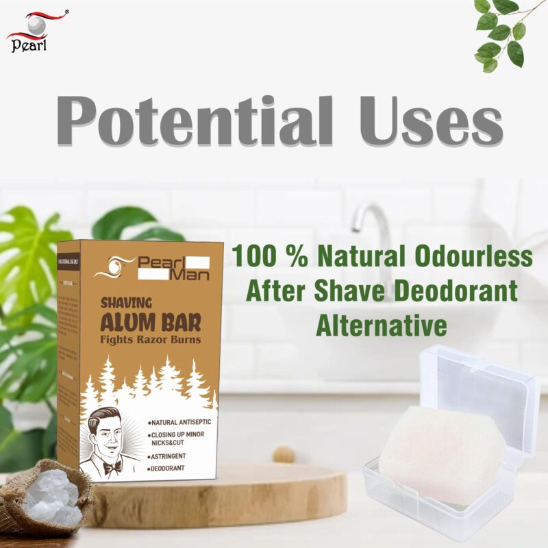 Pearl Shaving Alum Bar (Fitkari) with travel case - 100g 100% Pure Natural Phitkari Stone Bar for water purification, Skin Tightening, Underarm Deodrant| Gentle,Effective & Natural After Shave Lotion alternative| Chemical-Free Shaving Kit Aid, | Valentine - Image 3