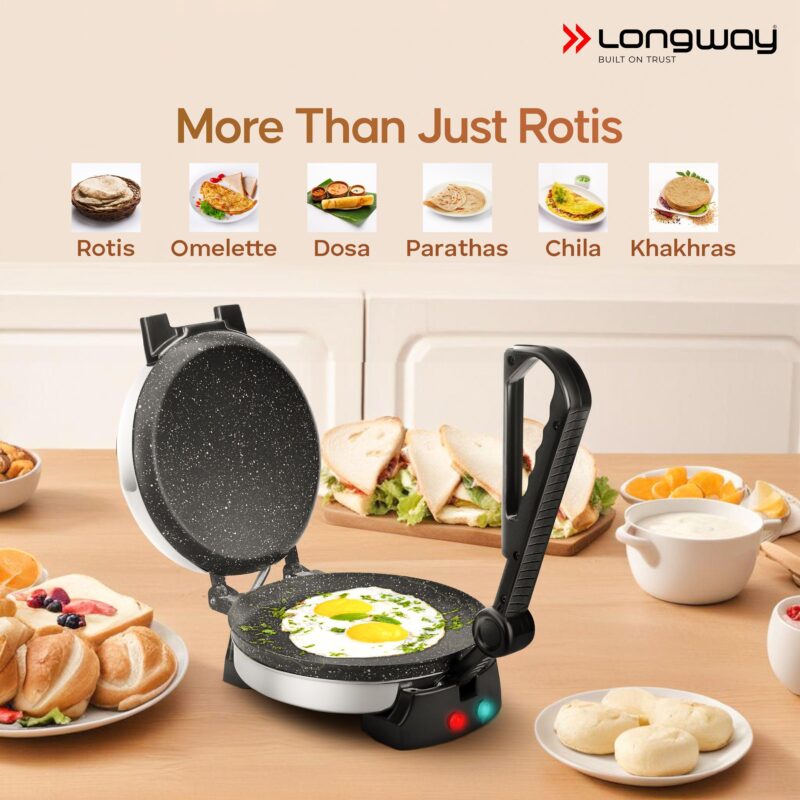 Longway Automatic Electric Roti Maker | Non-Stick Stainless Steel Press for Roti, Chapati & Parathas Multipurpose | 1 Year Warranty (1000 W, Silver) - Image 3